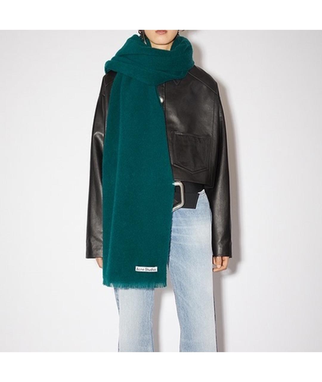 ACNE STUDIOS Зеленый шерстяной шарф, фото 2