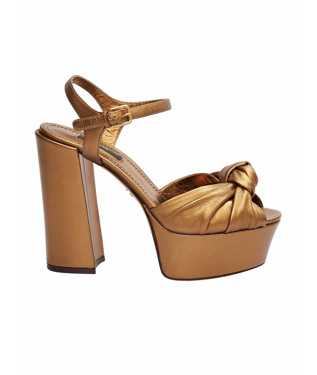 DOLCE&GABBANA Золотые кожаные босоножки, фото 1