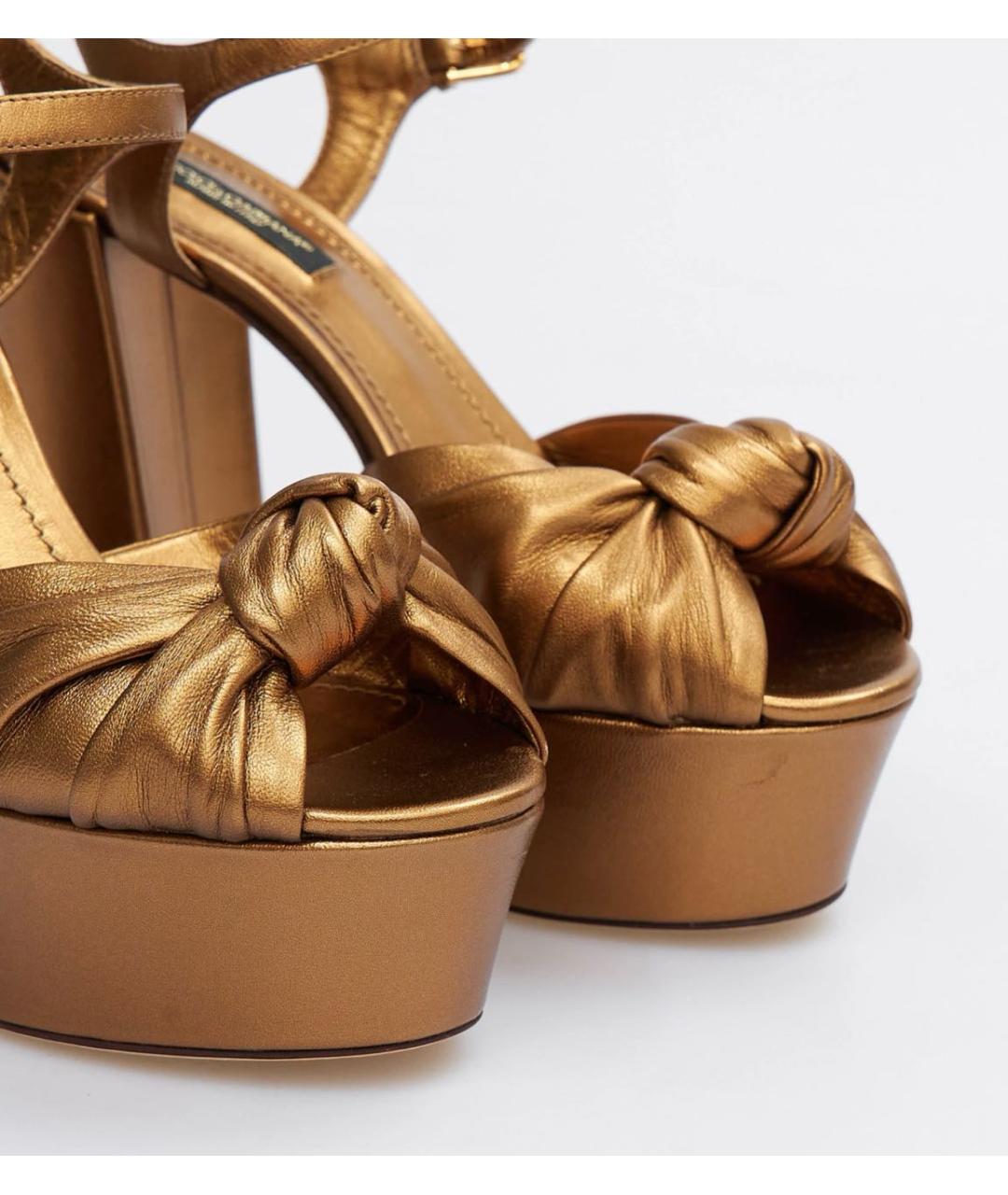 DOLCE&GABBANA Золотые кожаные босоножки, фото 3