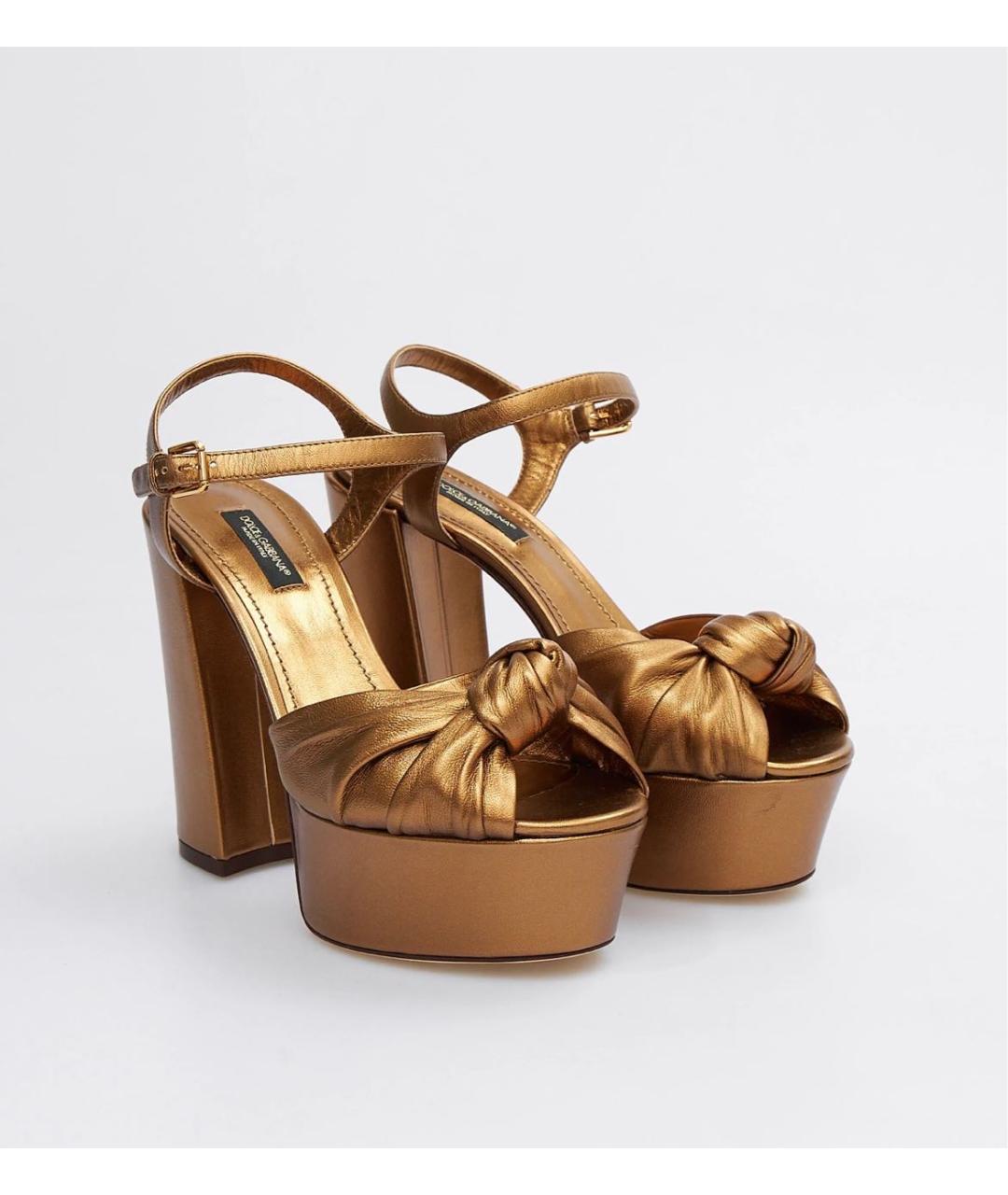 DOLCE&GABBANA Золотые кожаные босоножки, фото 2
