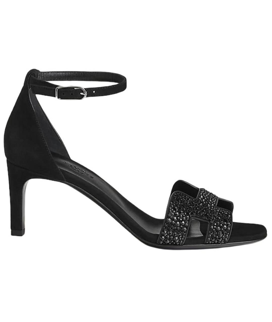 HERMES Черные кожаные босоножки, фото 1