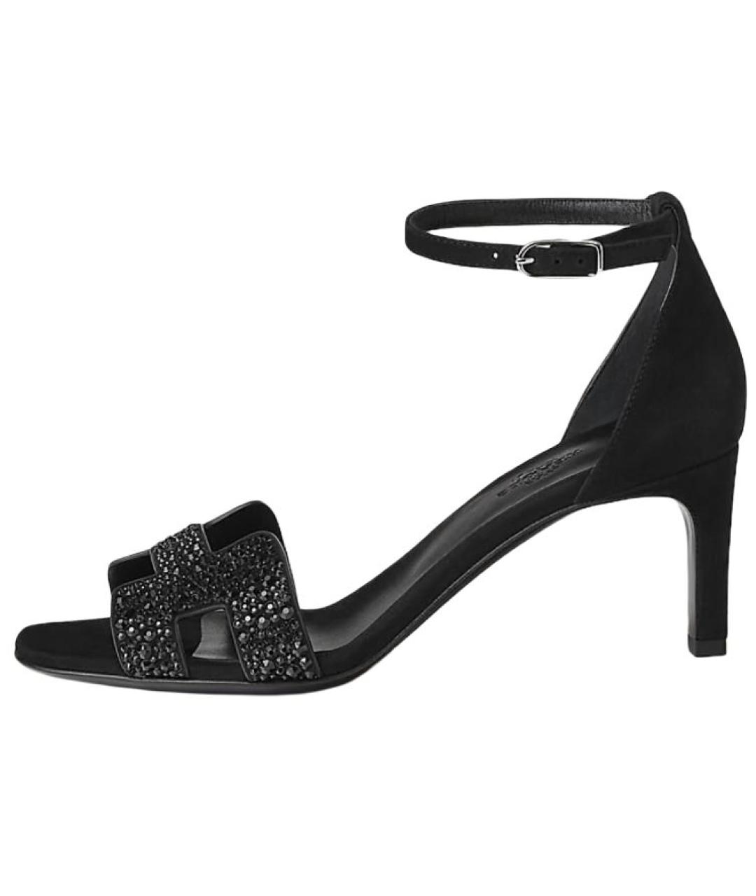 HERMES Черные кожаные босоножки, фото 2