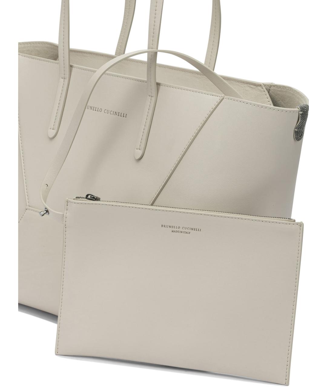 BRUNELLO CUCINELLI Белая кожаная сумка тоут, фото 2