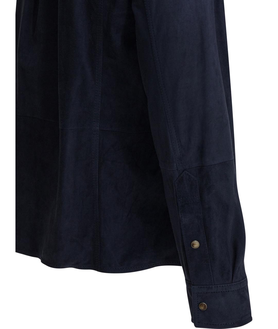 BRUNELLO CUCINELLI Синяя кожаная куртка, фото 4