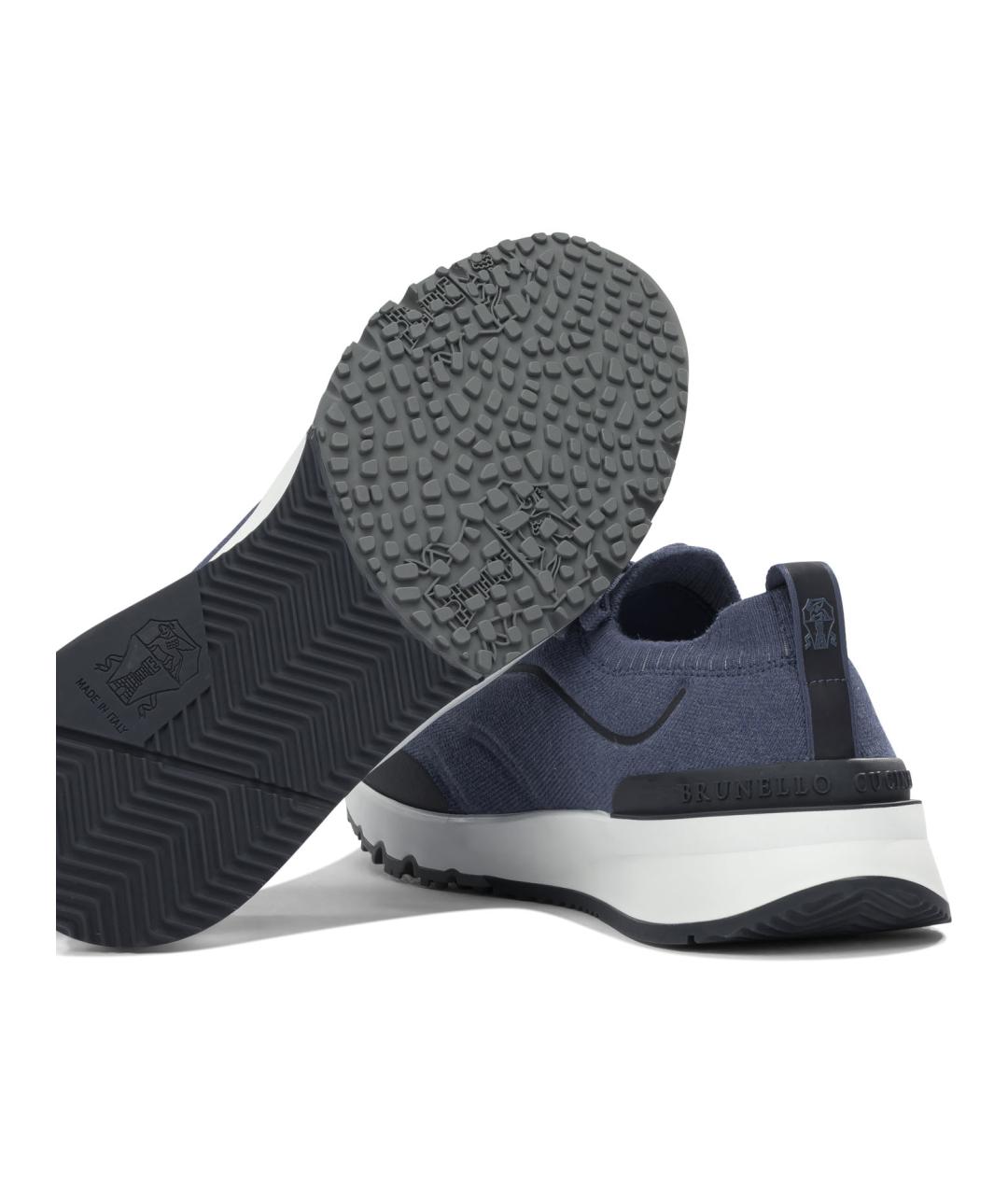 BRUNELLO CUCINELLI Синие текстильные низкие кроссовки / кеды, фото 5