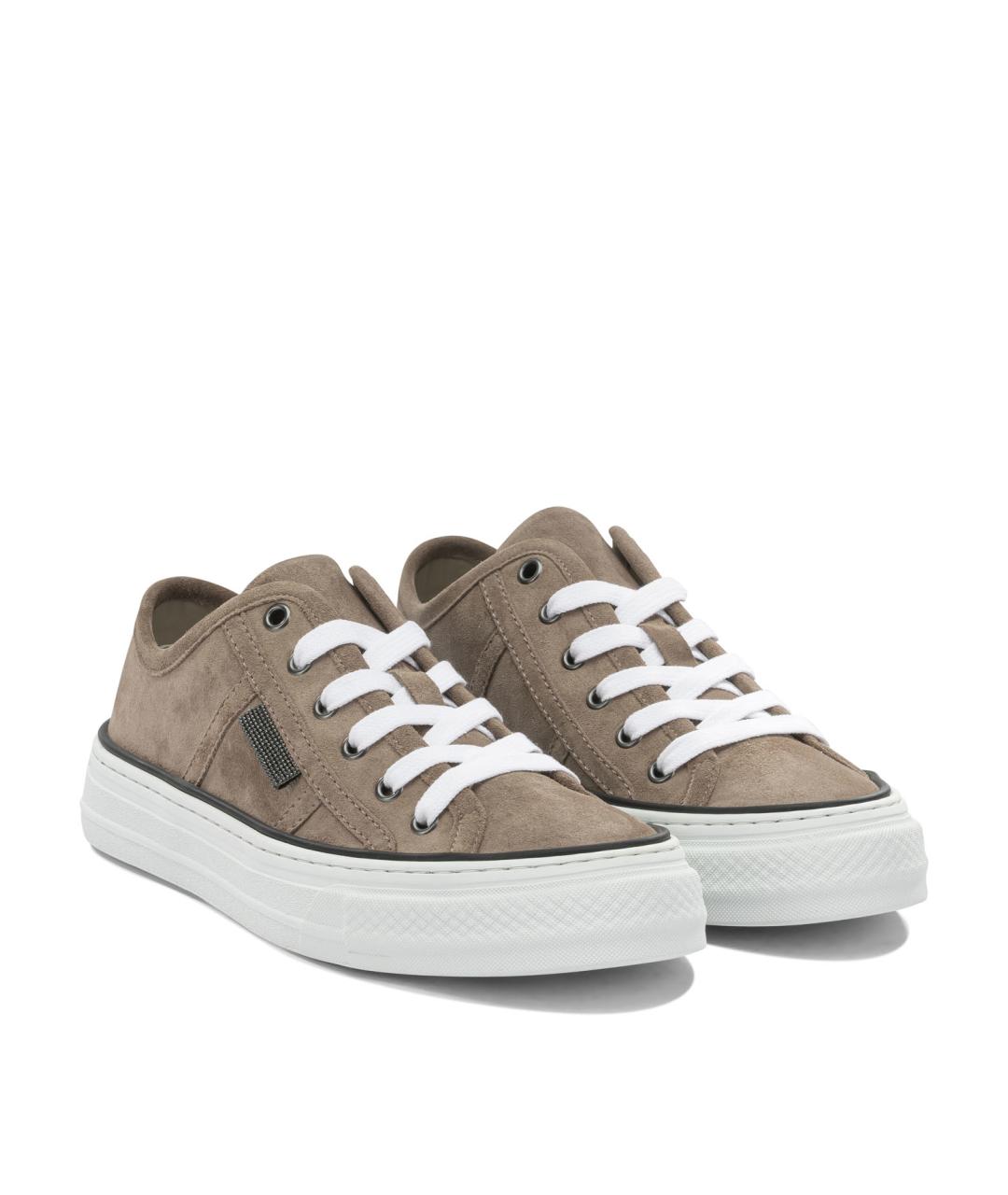 BRUNELLO CUCINELLI Бежевые кожаные кеды, фото 2