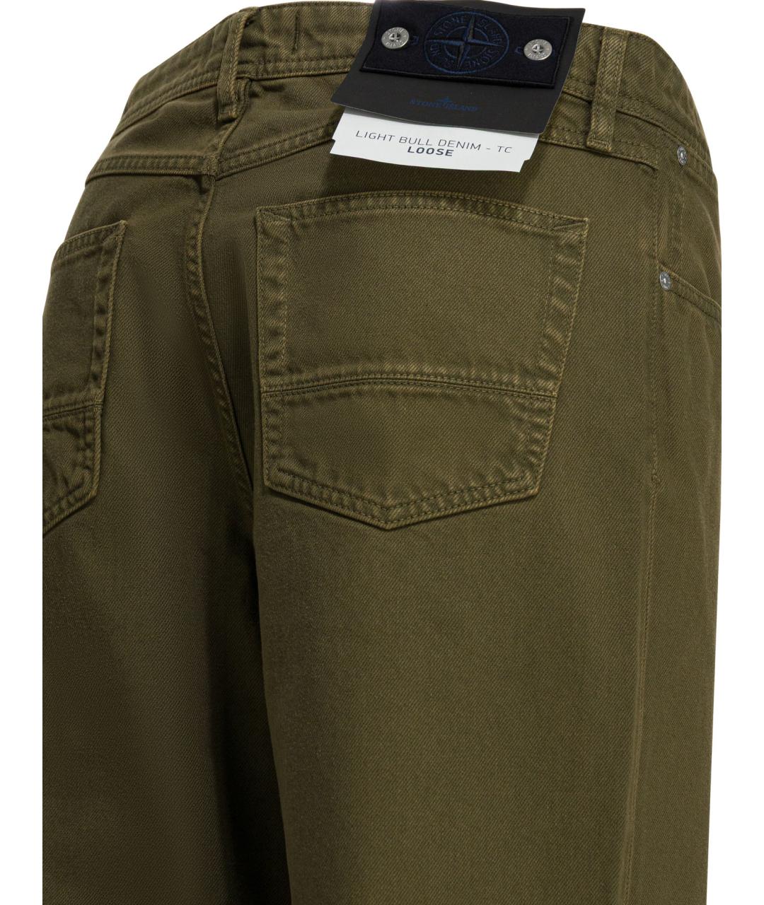 STONE ISLAND Зеленые хлопковые прямые джинсы, фото 4