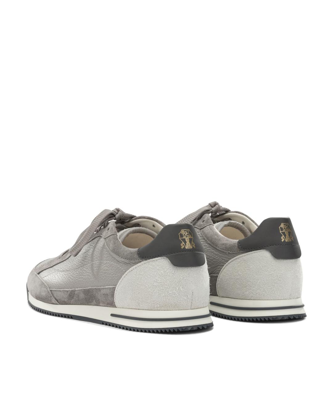 BRUNELLO CUCINELLI Серые кожаные низкие кроссовки / кеды, фото 4