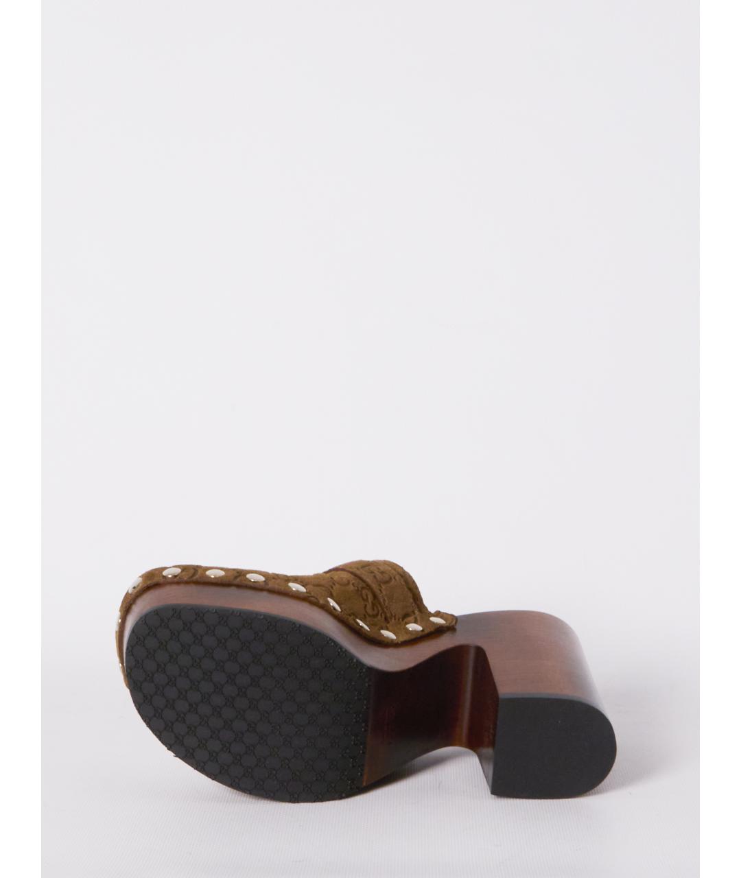 GUCCI Коричневые кожаные босоножки, фото 4