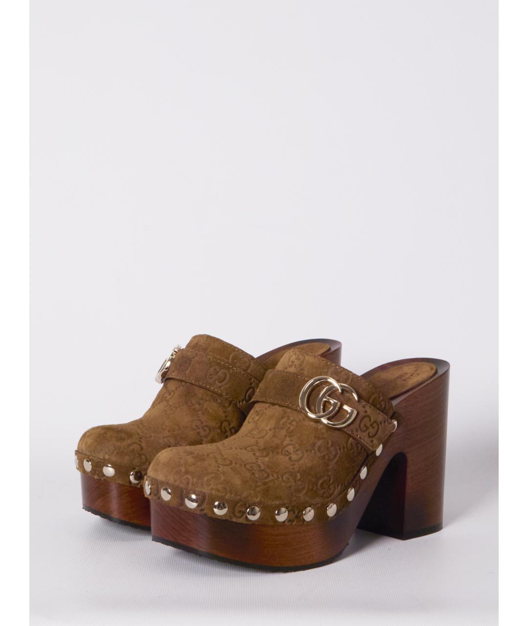 GUCCI Коричневые кожаные босоножки, фото 3