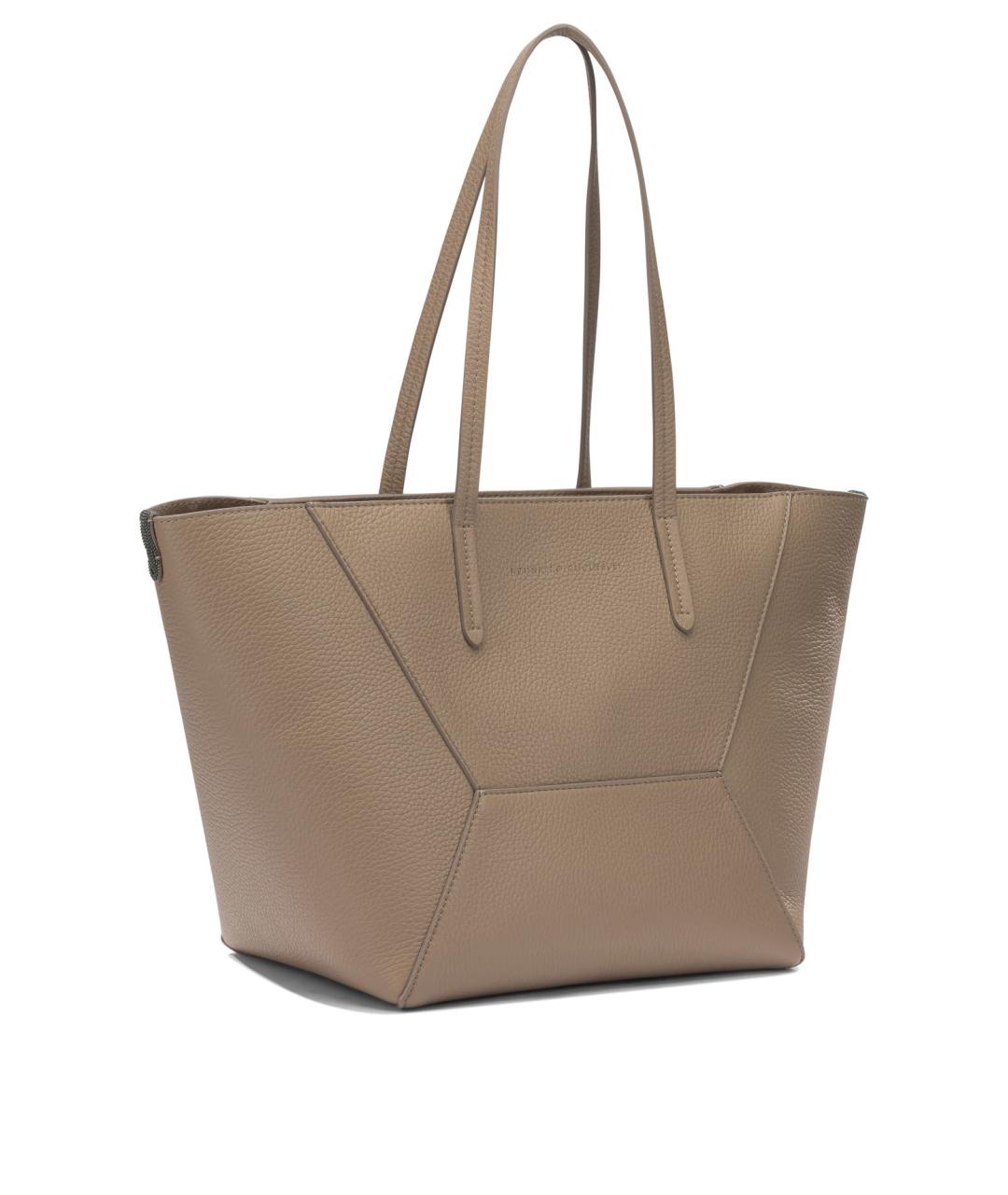 BRUNELLO CUCINELLI Бежевая кожаная сумка тоут, фото 2