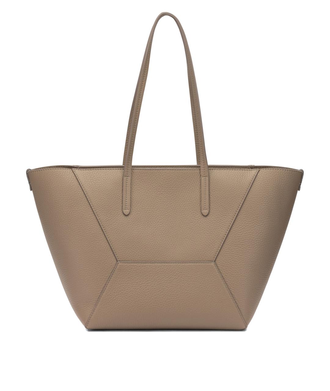 BRUNELLO CUCINELLI Бежевая кожаная сумка тоут, фото 3