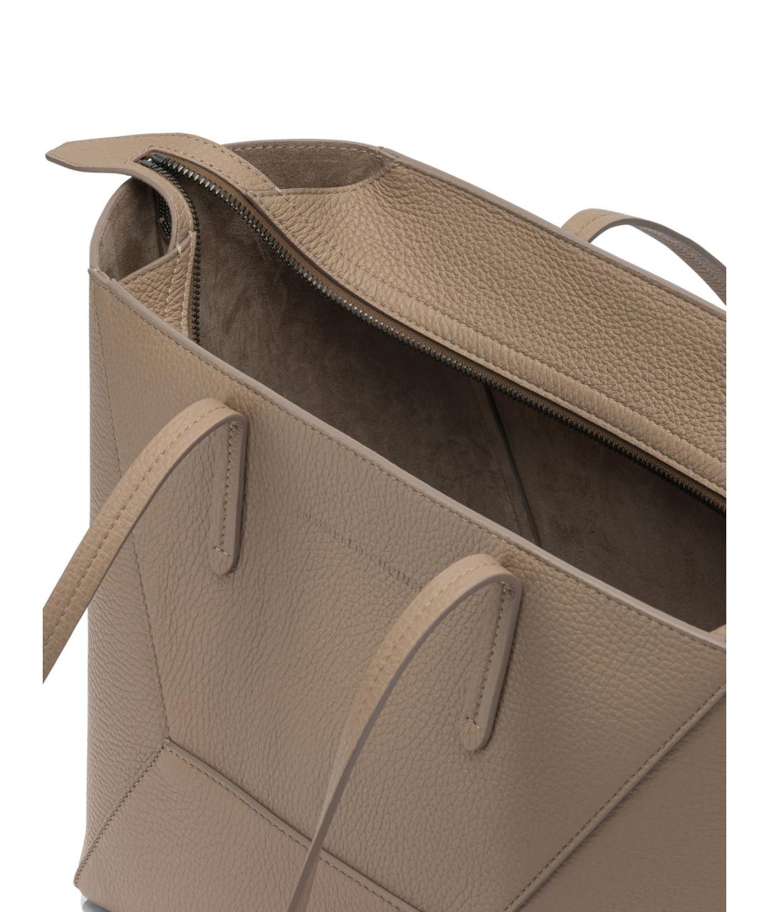 BRUNELLO CUCINELLI Бежевая кожаная сумка тоут, фото 5
