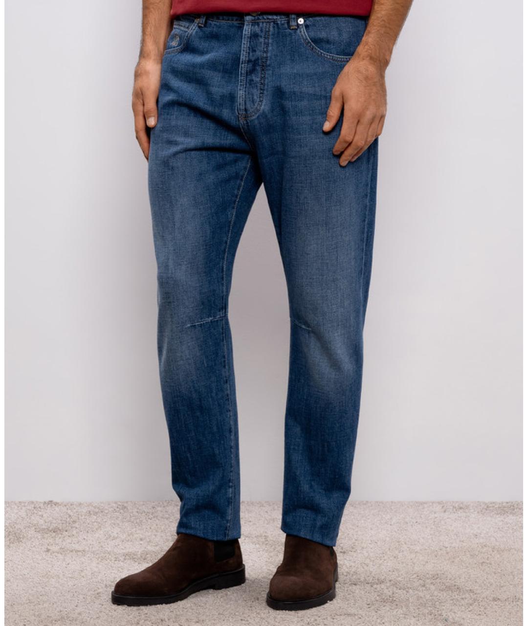 BRUNELLO CUCINELLI Синие хлопковые прямые джинсы, фото 4