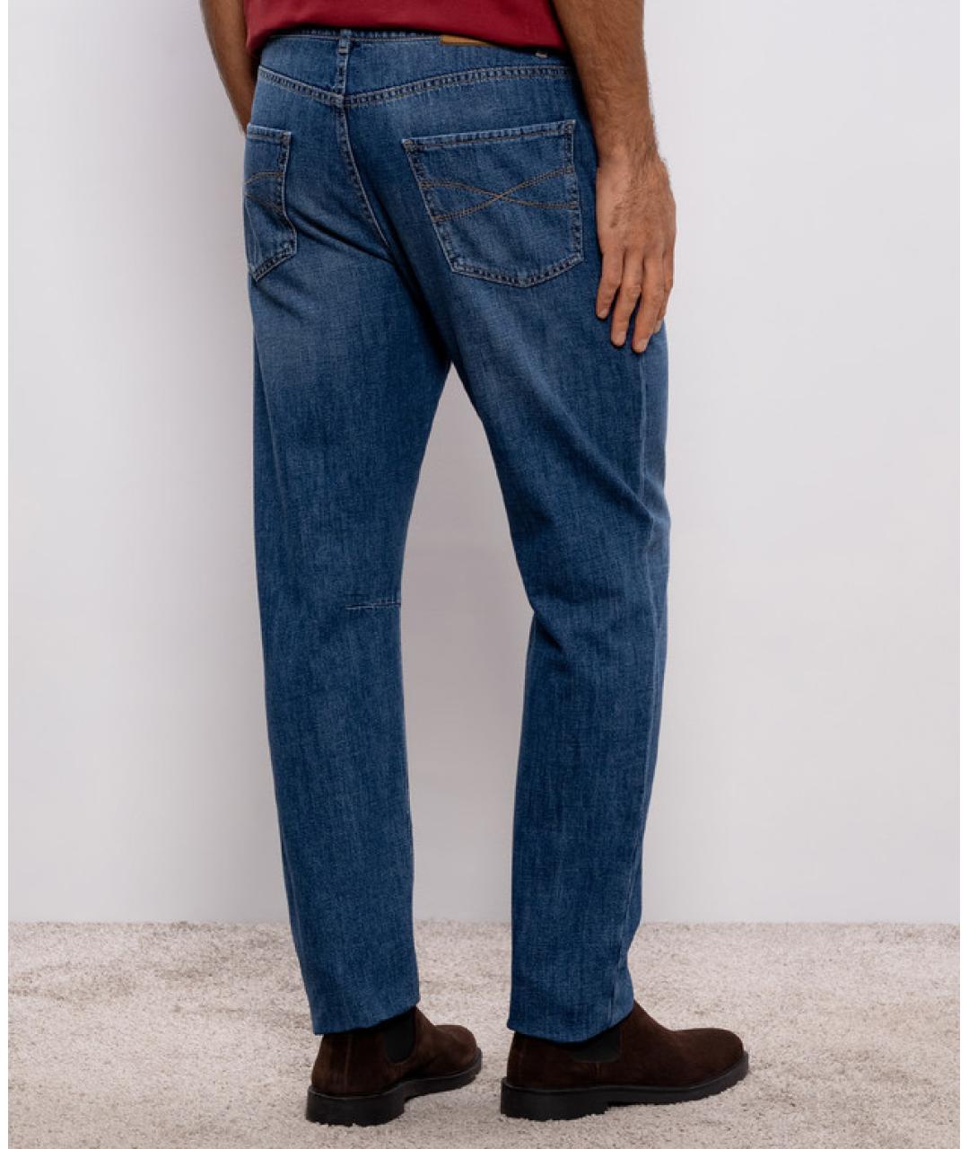 BRUNELLO CUCINELLI Синие хлопковые прямые джинсы, фото 2