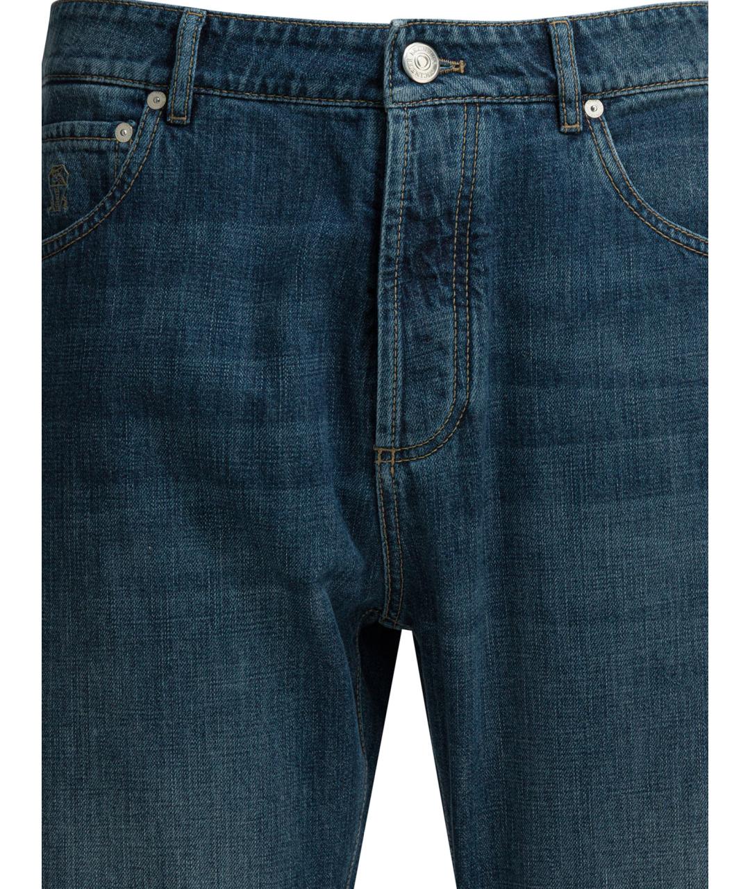 BRUNELLO CUCINELLI Синие хлопковые прямые джинсы, фото 3