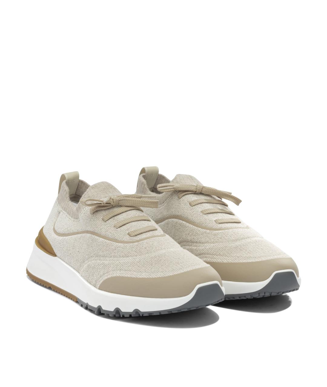 BRUNELLO CUCINELLI Бежевые текстильные низкие кроссовки / кеды, фото 2