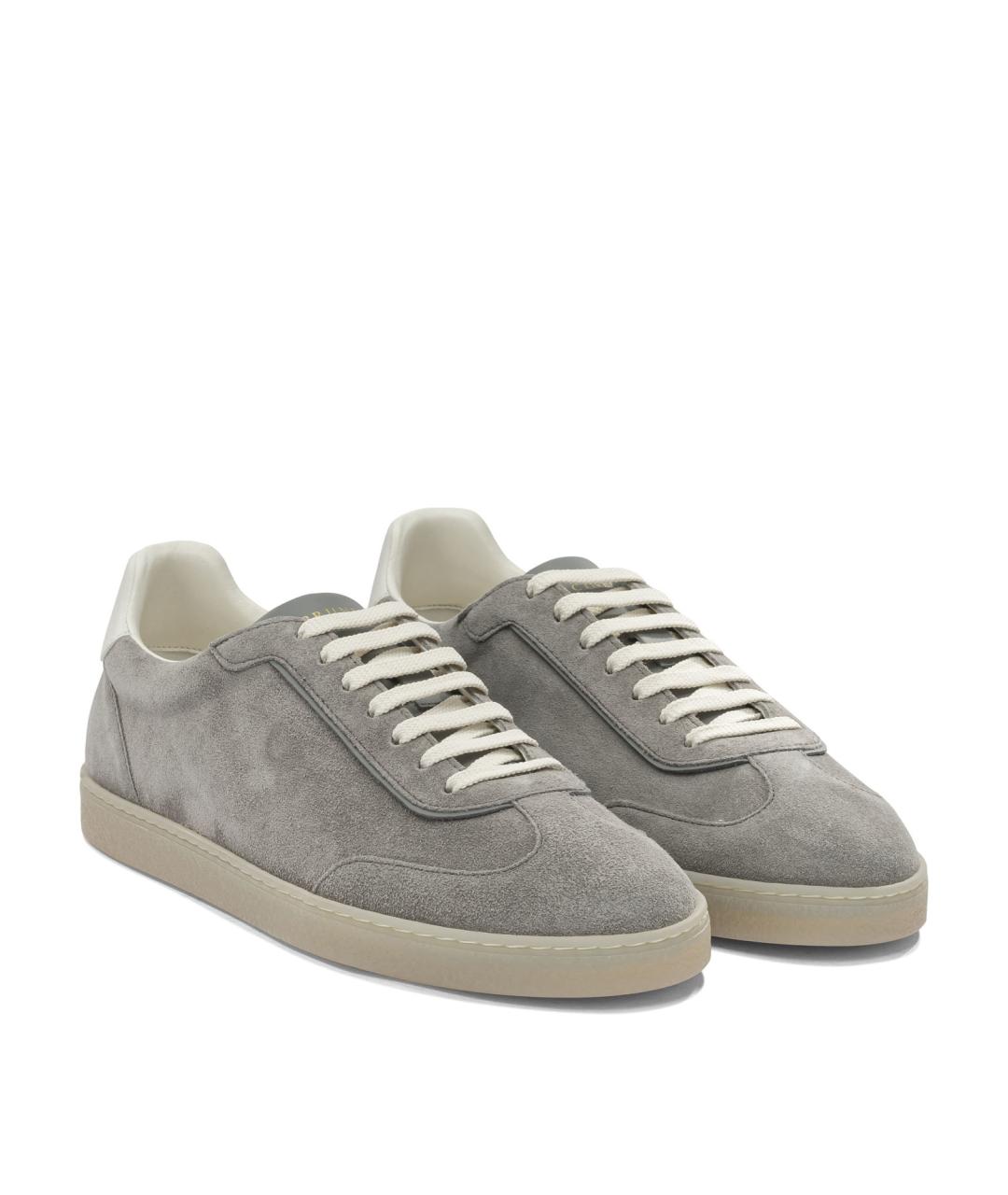 BRUNELLO CUCINELLI Серые кожаные низкие кроссовки / кеды, фото 2