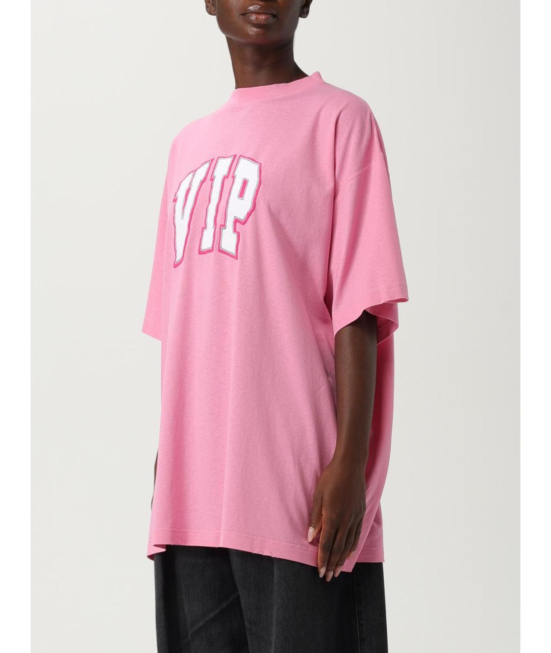 BALENCIAGA Розовая хлопковая футболка, фото 4