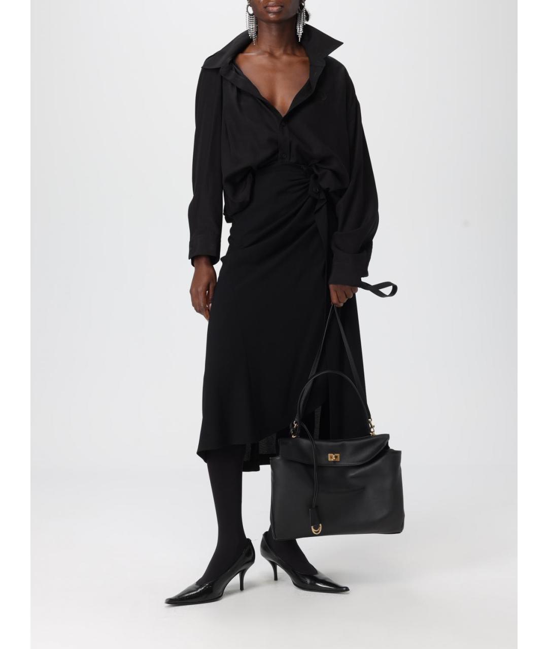 BALENCIAGA Черная кожаная сумка тоут, фото 2