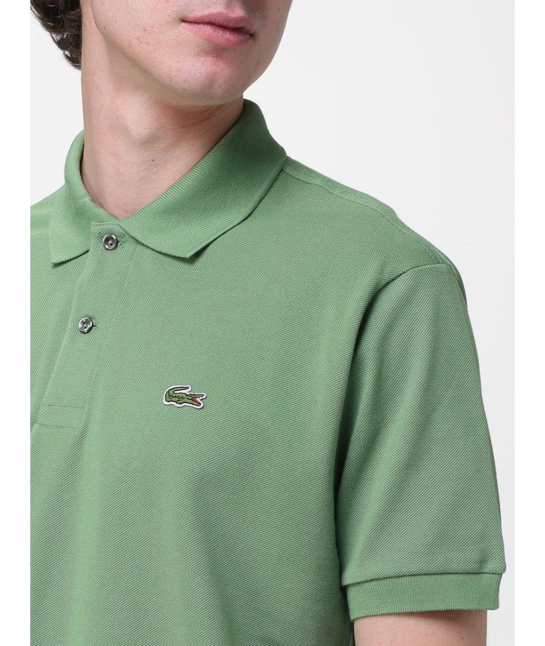 LACOSTE Зеленые хлопковое поло с коротким рукавом, фото 3