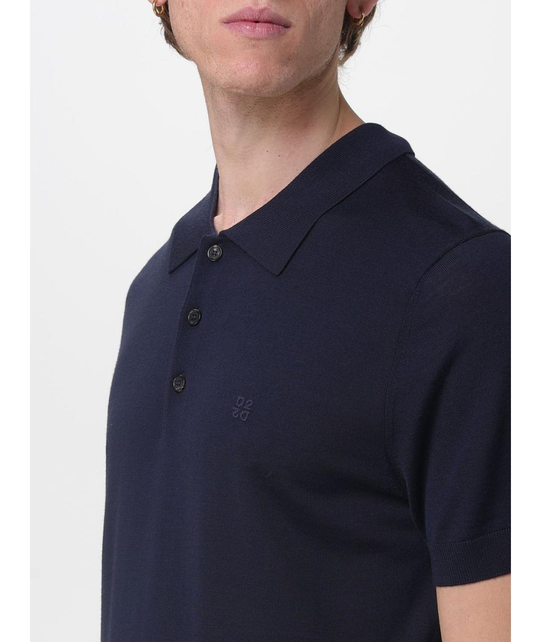 DSQUARED2 Синее хлопко-шерстяное поло с коротким рукавом, фото 3
