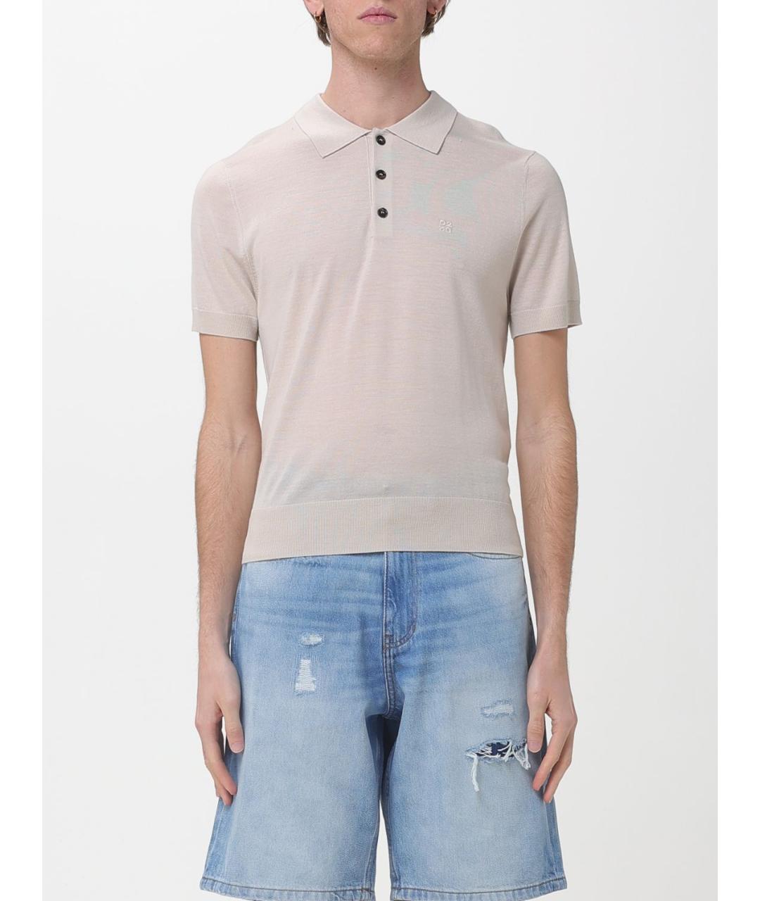 DSQUARED2 Бежевое хлопко-шерстяное поло с коротким рукавом, фото 4