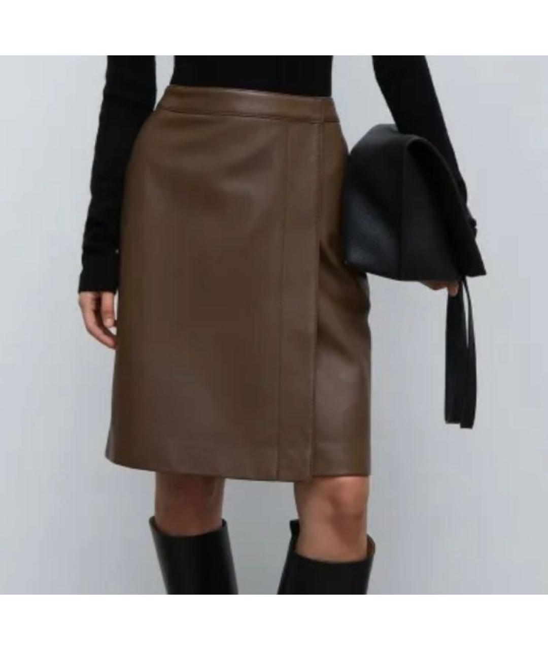 12 STOREEZ Коричневая кожаная юбка миди, фото 2