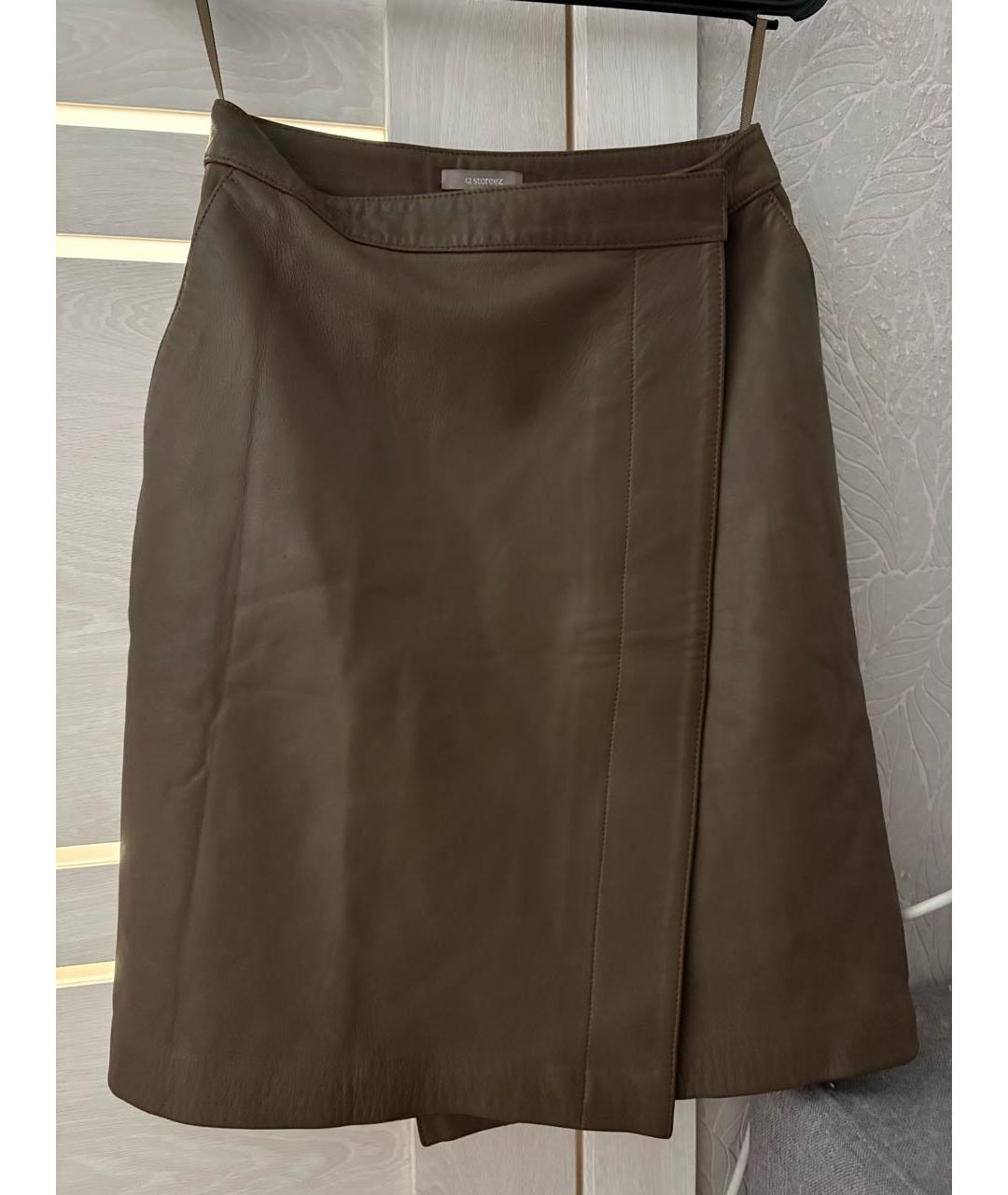 12 STOREEZ Коричневая кожаная юбка миди, фото 5