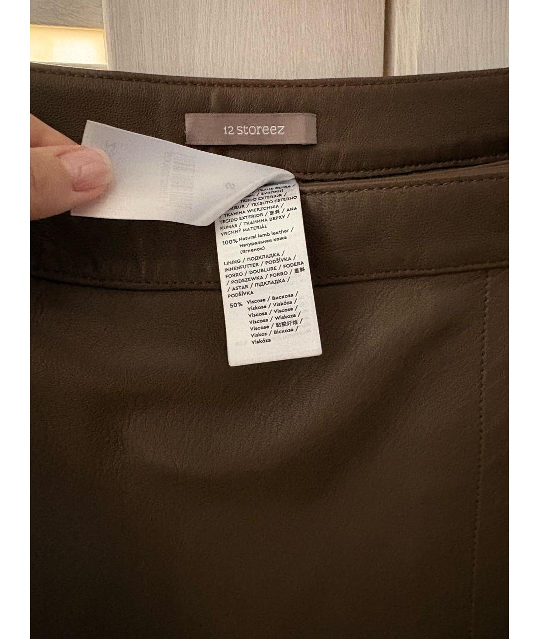 12 STOREEZ Коричневая кожаная юбка миди, фото 3