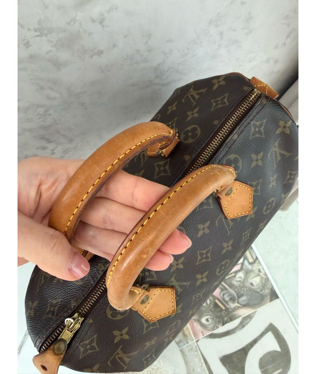 LOUIS VUITTON Коричневая кожаная сумка с короткими ручками, фото 5