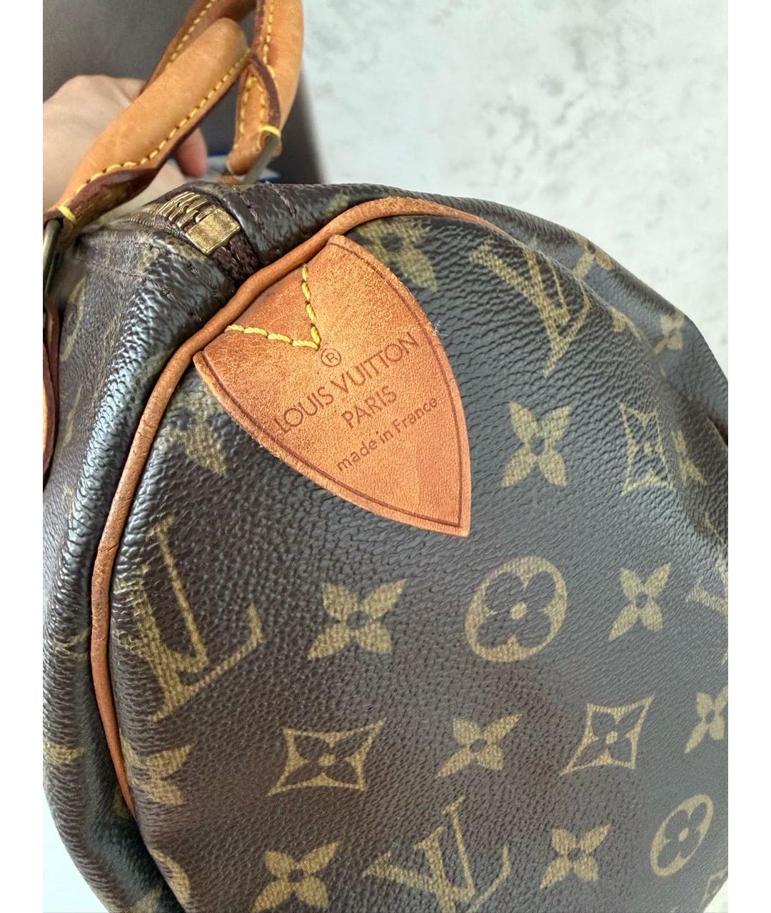 LOUIS VUITTON Коричневая кожаная сумка с короткими ручками, фото 3