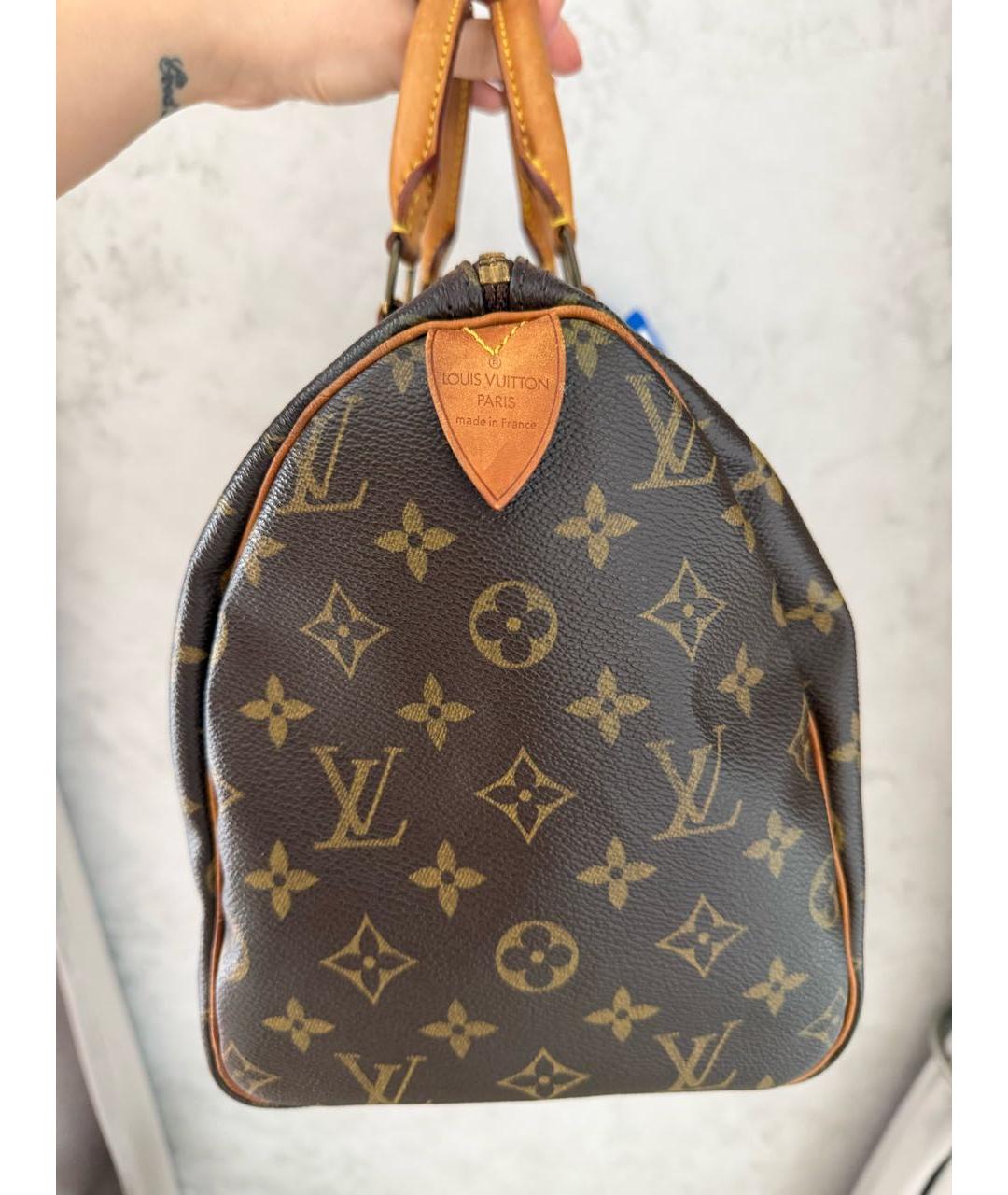 LOUIS VUITTON Коричневая кожаная сумка с короткими ручками, фото 7