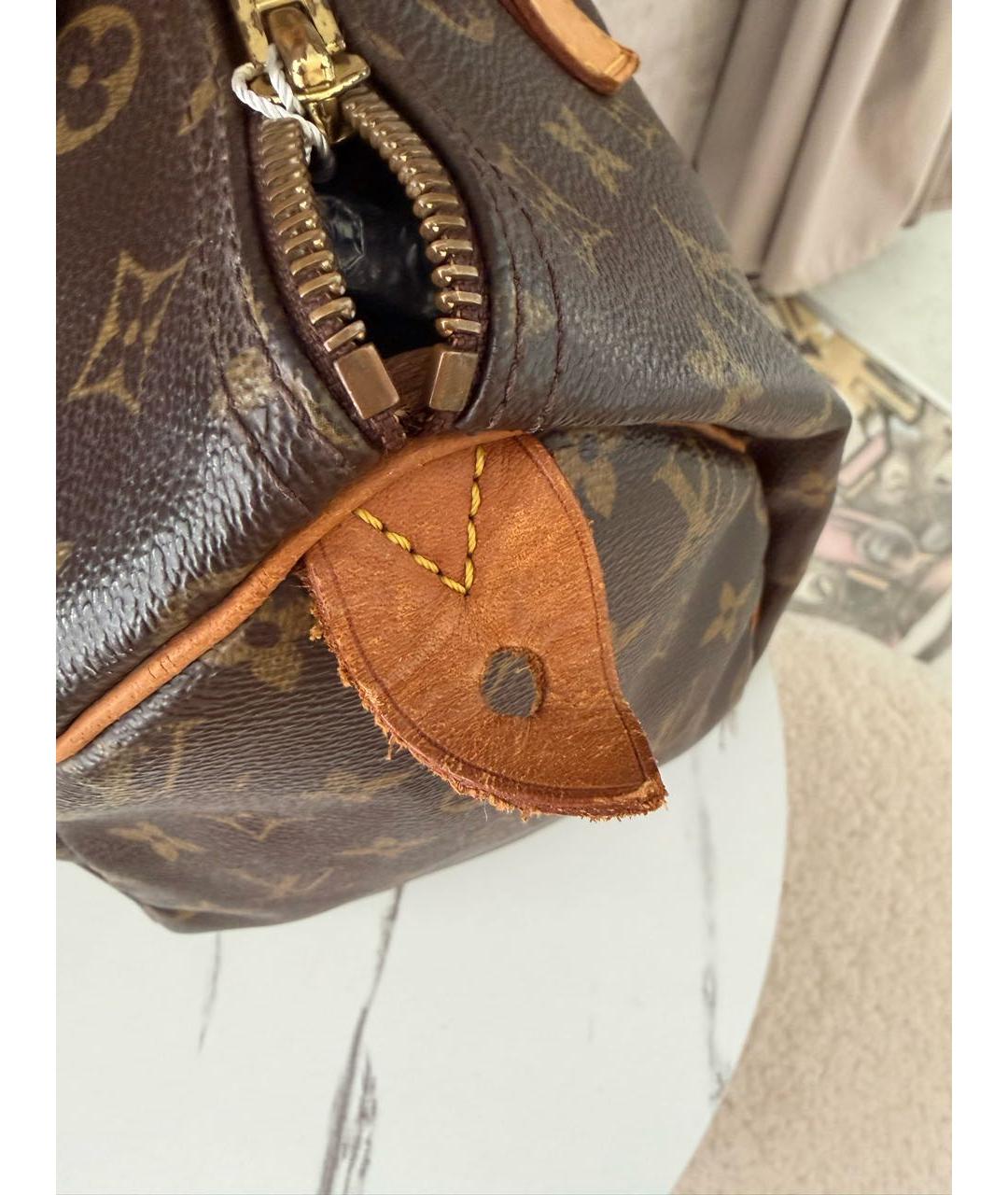 LOUIS VUITTON Коричневая кожаная сумка с короткими ручками, фото 6