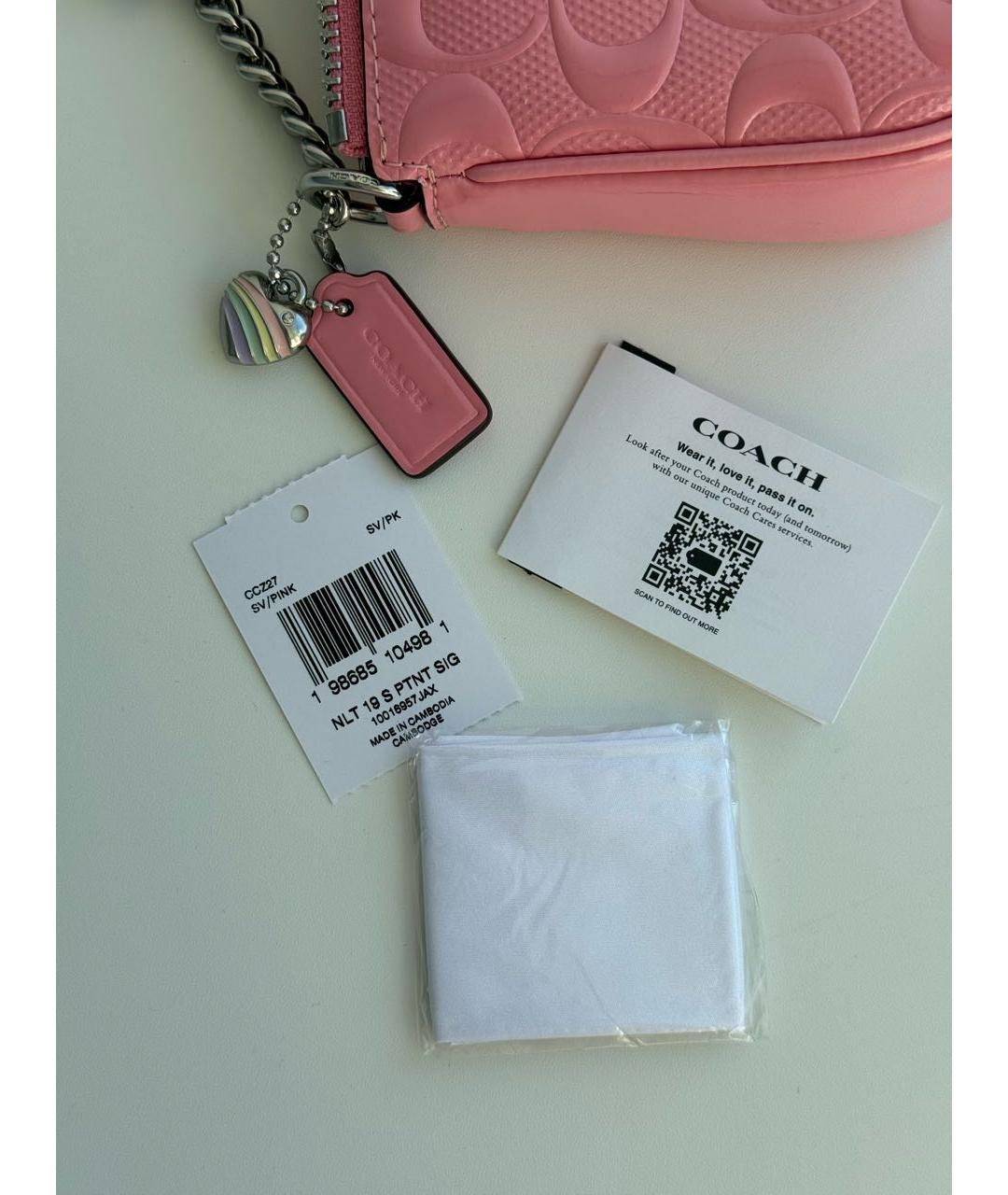 COACH Розовая сумка с короткими ручками из лакированной кожи, фото 5