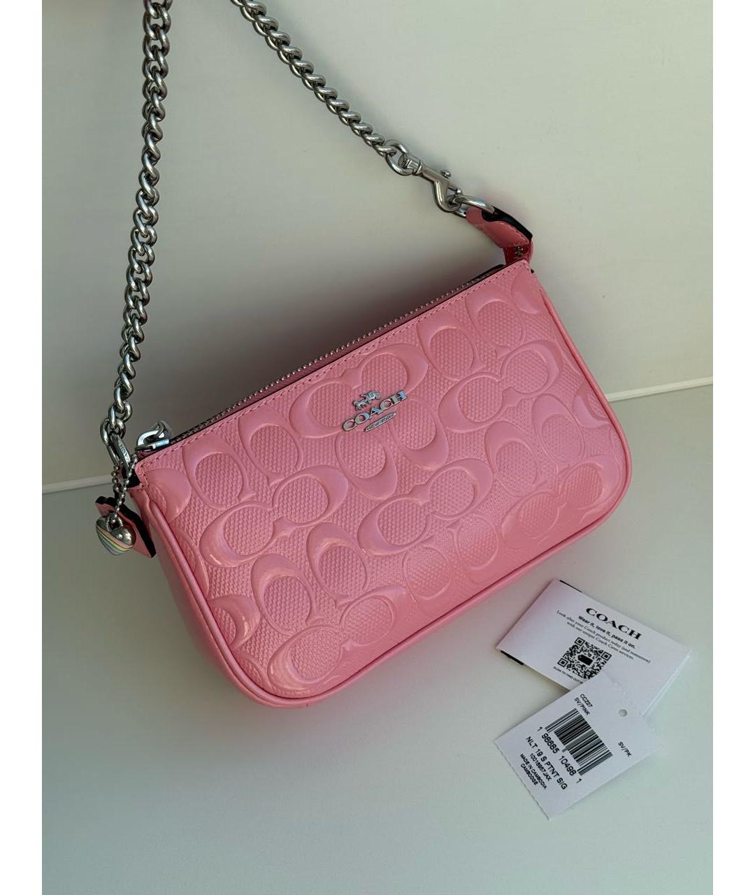 COACH Розовая сумка с короткими ручками из лакированной кожи, фото 2