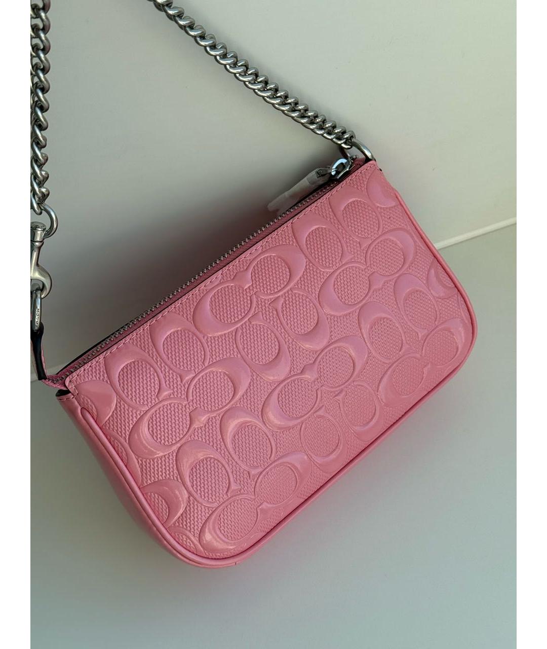 COACH Розовая сумка с короткими ручками из лакированной кожи, фото 3