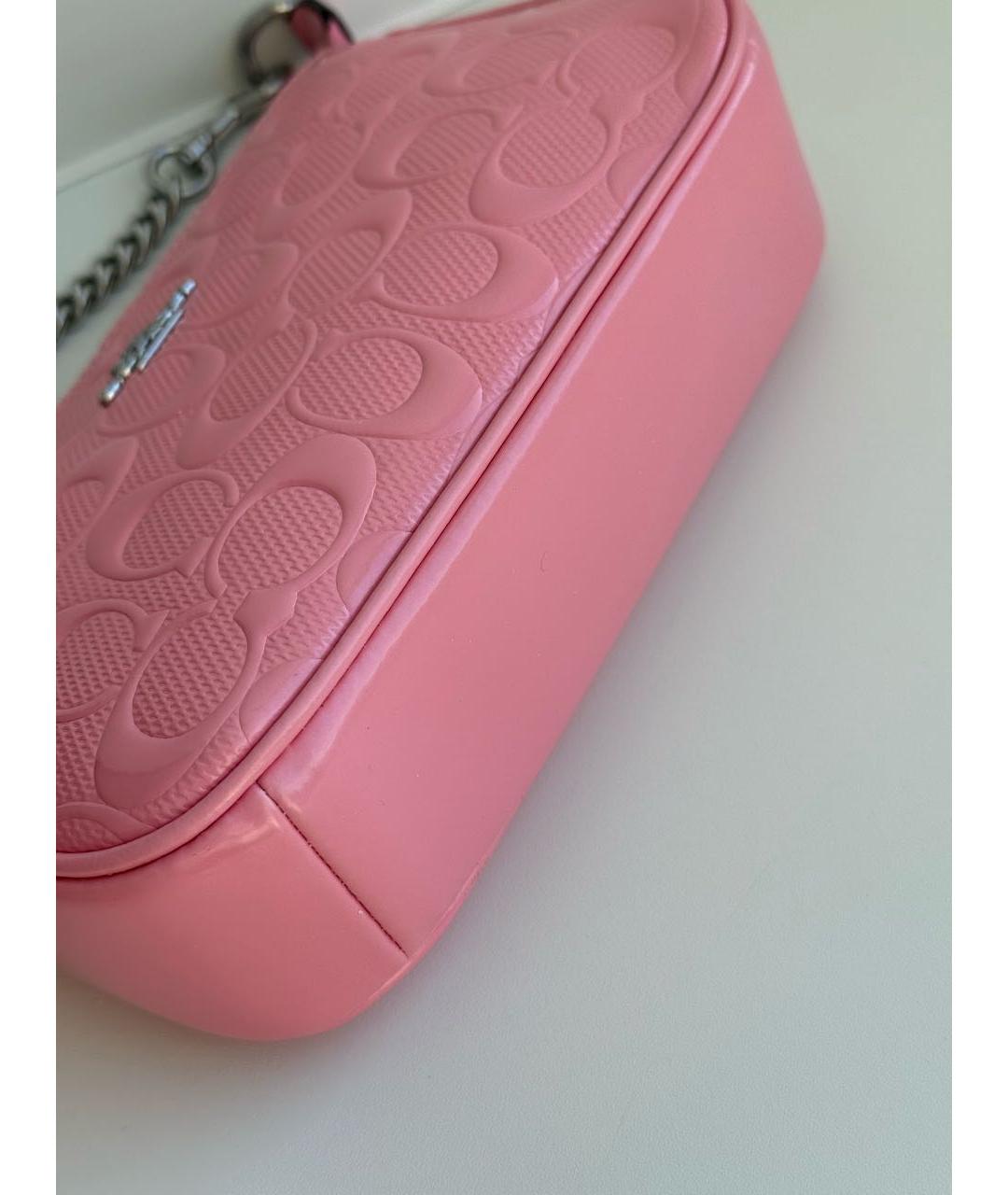 COACH Розовая сумка с короткими ручками из лакированной кожи, фото 8