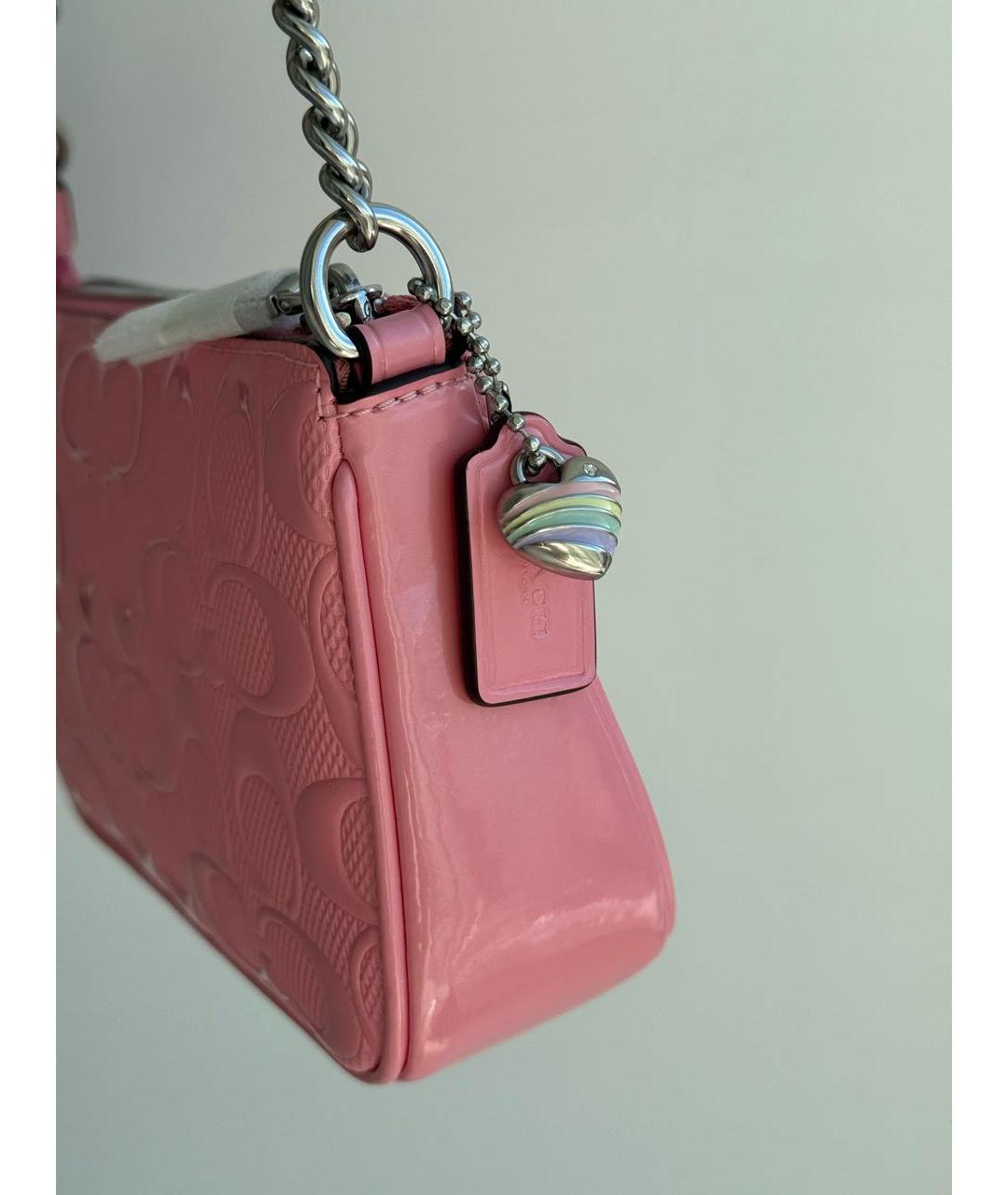 COACH Розовая сумка с короткими ручками из лакированной кожи, фото 6