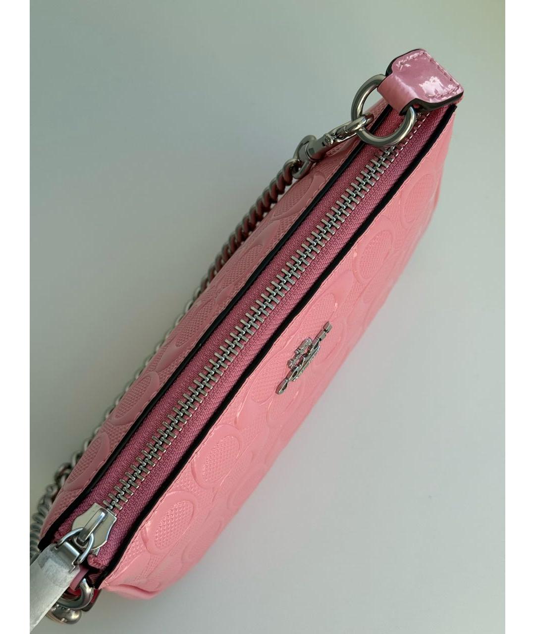 COACH Розовая сумка с короткими ручками из лакированной кожи, фото 7