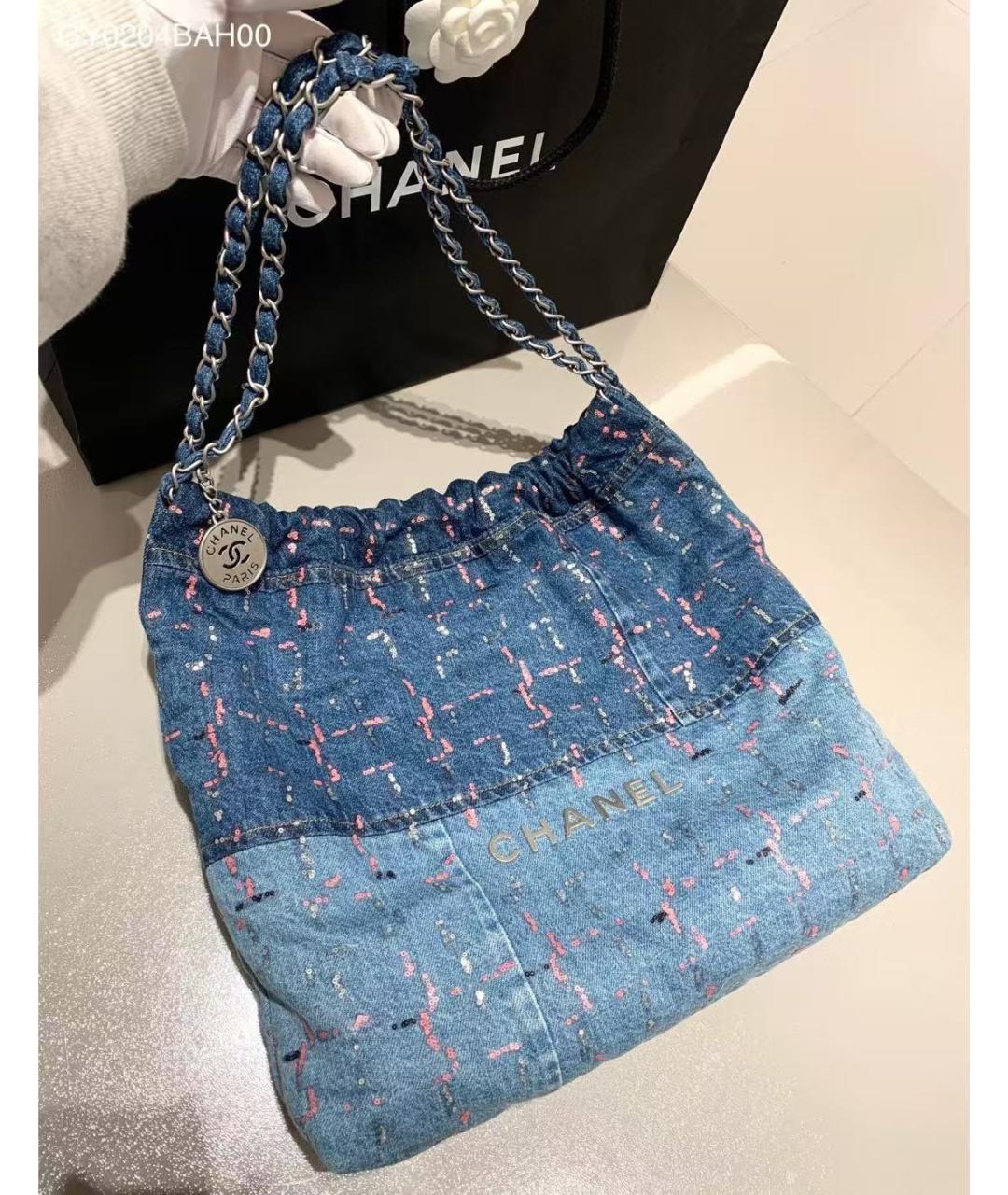 CHANEL Голубая кожаная сумка тоут, фото 2