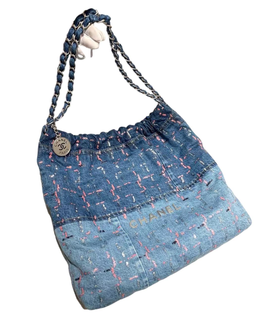 CHANEL Голубая кожаная сумка тоут, фото 4