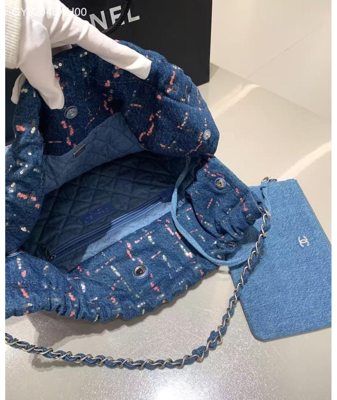 CHANEL Голубая кожаная сумка тоут, фото 3