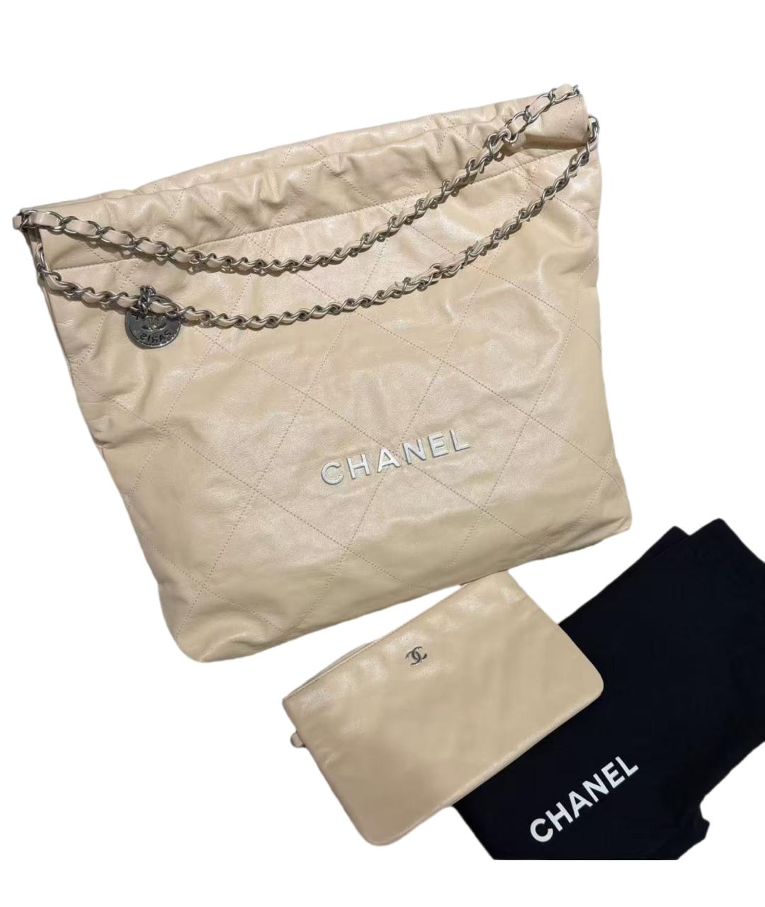 CHANEL Бежевая кожаная сумка через плечо, фото 7