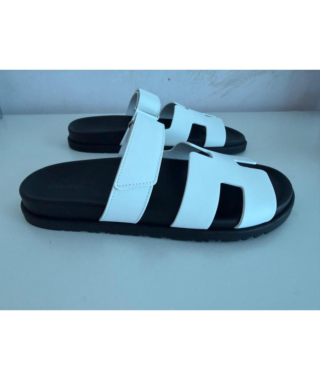 HERMES Белые кожаные сандалии, фото 4