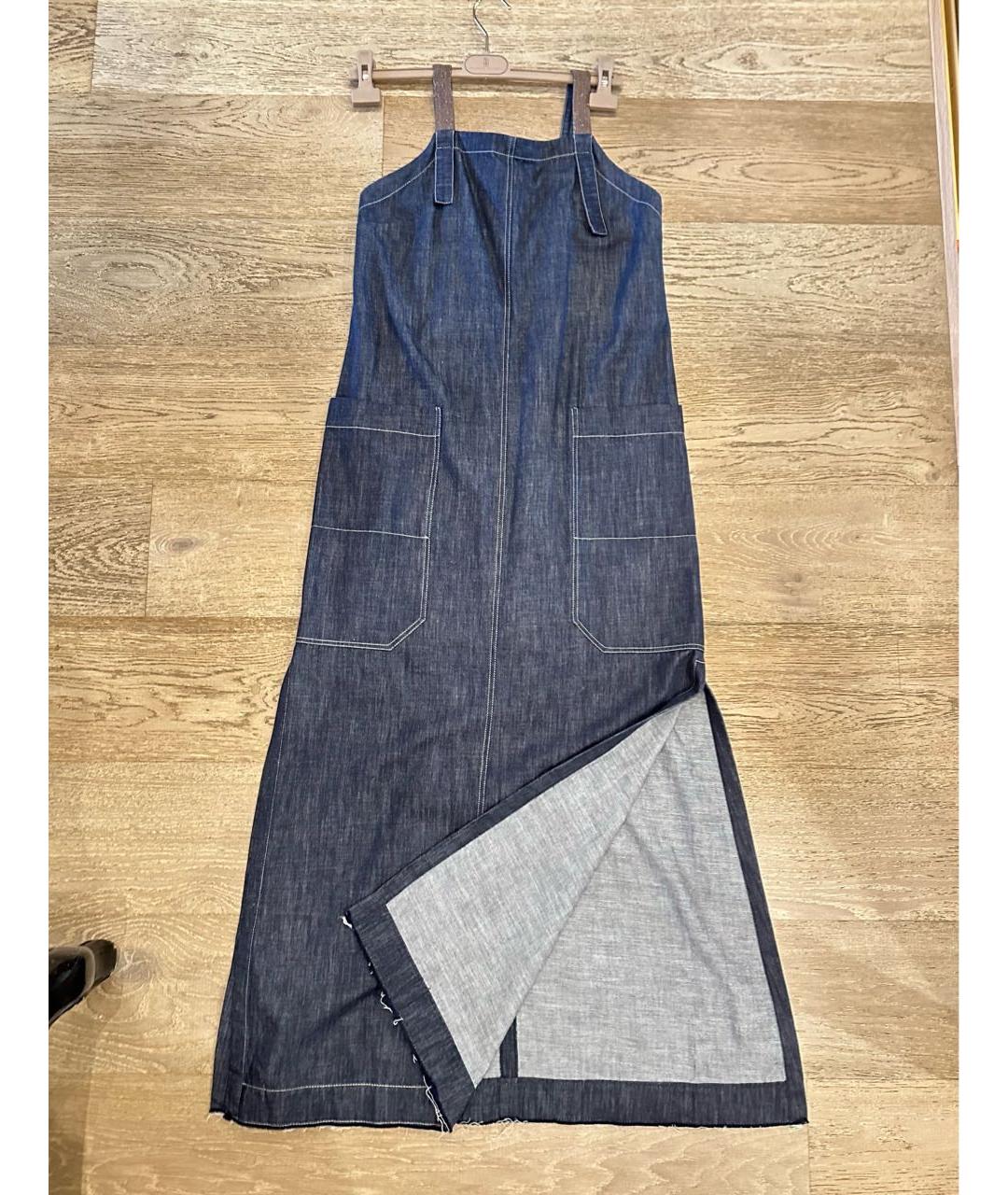 BRUNELLO CUCINELLI Синее хлопковое повседневное платье, фото 4