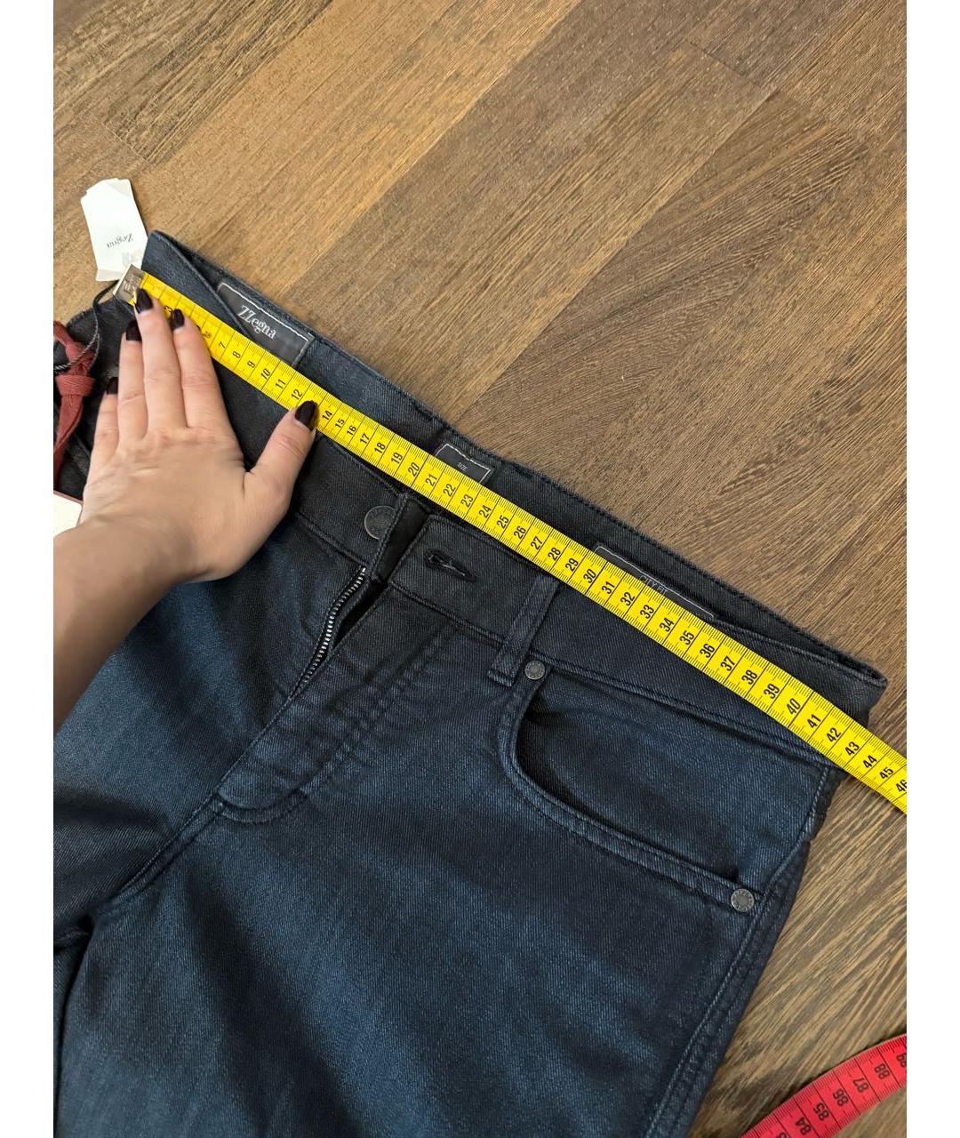 ZZEGNA Антрацитовые хлопко-эластановые прямые джинсы, фото 8