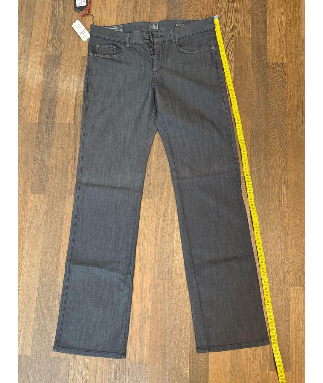 ZZEGNA Антрацитовые хлопко-эластановые прямые джинсы, фото 9