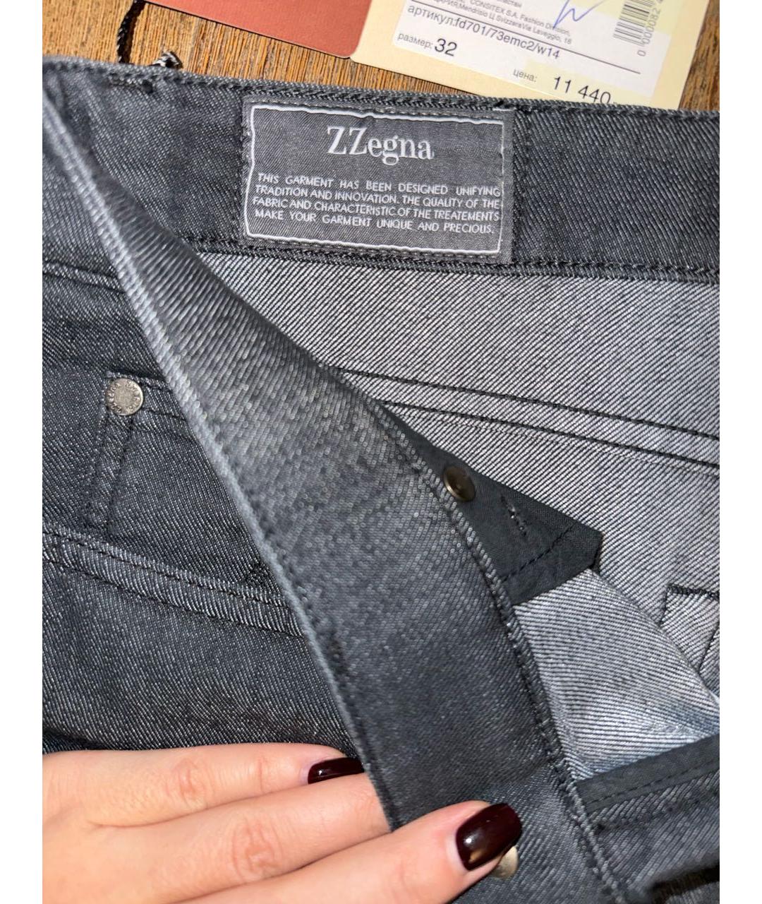 ZZEGNA Антрацитовые хлопко-эластановые прямые джинсы, фото 5