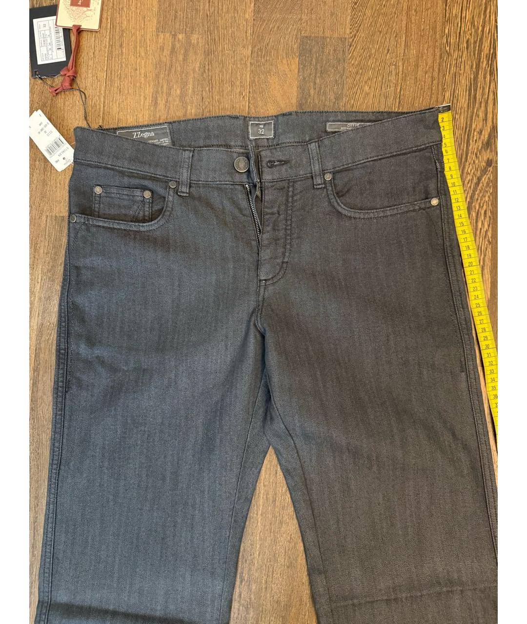 ZZEGNA Антрацитовые хлопко-эластановые прямые джинсы, фото 3